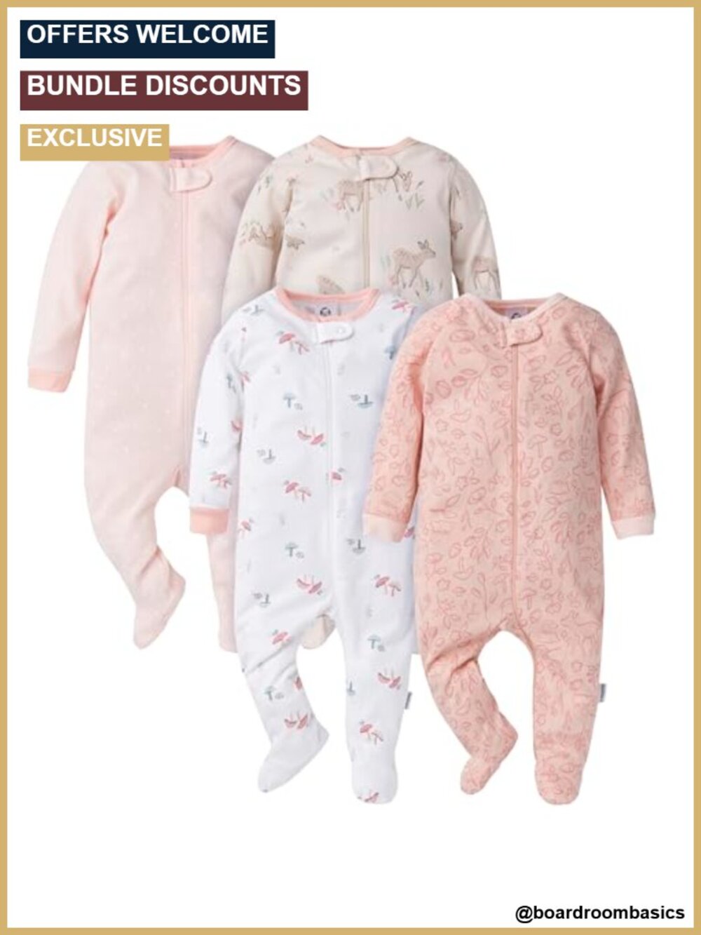 4 Pack Sleep N Play Footie Pajamas 100% Cotton Zip Front Long Sleeve